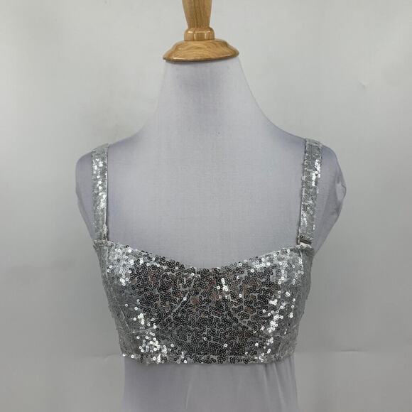 Iefiel Top Womens S Small Silver Sequined Straps Unpadded Open Back Cropped - Picture 3 of 14